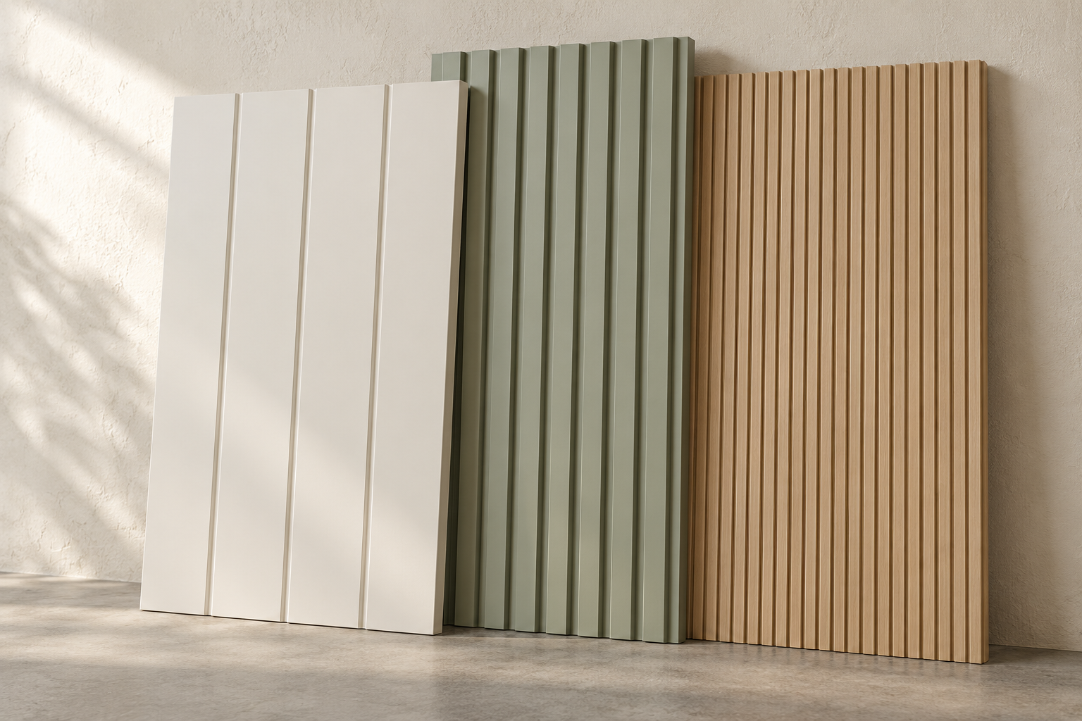 Illustrative painted and natural MDF wall panel samples